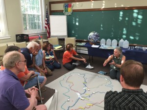 The 2016 Master Watershed Stewards learning how to teach Watersheds 101 from award-winning environmental educator, Trudy Phillips.